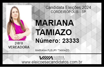 Candidato MARIANA TAMIAZO 2024 - CORDEIRÓPOLIS - Eleições