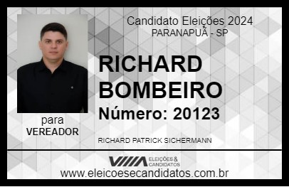 Candidato RICHARD BOMBEIRO 2024 - PARANAPUÃ - Eleições