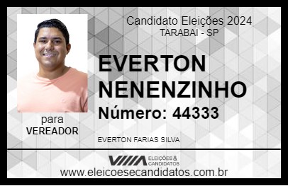 Candidato EVERTON NENENZINHO 2024 - TARABAI - Eleições