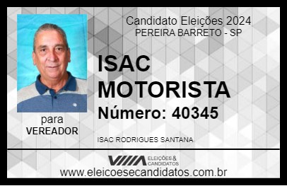 Candidato ISAC MOTORISTA 2024 - PEREIRA BARRETO - Eleições