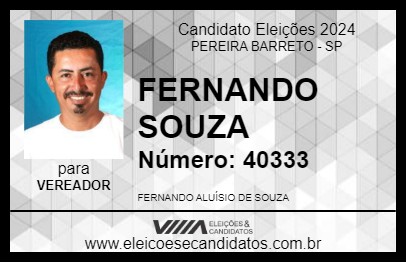 Candidato FERNANDO SOUZA 2024 - PEREIRA BARRETO - Eleições