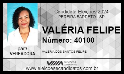 Candidato VALÉRIA FELIPE 2024 - PEREIRA BARRETO - Eleições