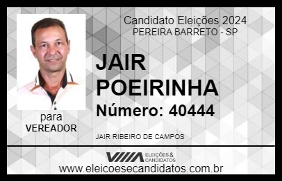 Candidato JAIR POEIRINHA 2024 - PEREIRA BARRETO - Eleições