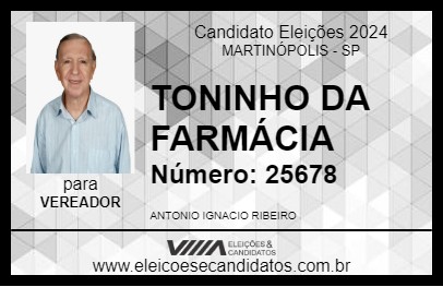 Candidato TONINHO DA FARMÁCIA 2024 - MARTINÓPOLIS - Eleições