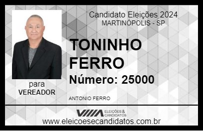 Candidato TONINHO FERRO 2024 - MARTINÓPOLIS - Eleições