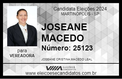 Candidato JOSEANE MACEDO 2024 - MARTINÓPOLIS - Eleições