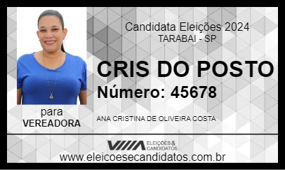 Candidato CRIS DO POSTO 2024 - TARABAI - Eleições