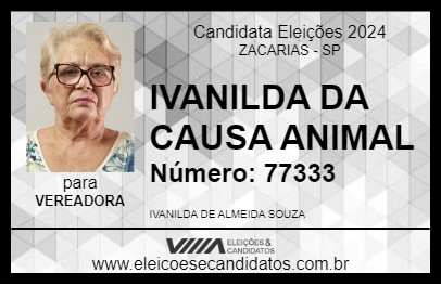 Candidato IVANILDA DA CAUSA ANIMAL 2024 - ZACARIAS - Eleições