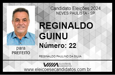 Candidato REGINALDO GUINU 2024 - NEVES PAULISTA - Eleições