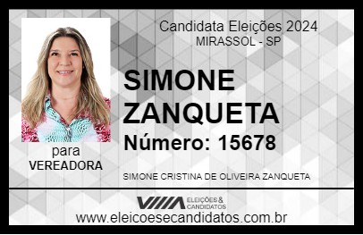 Candidato SIMONE ZANQUETA 2024 - MIRASSOL - Eleições