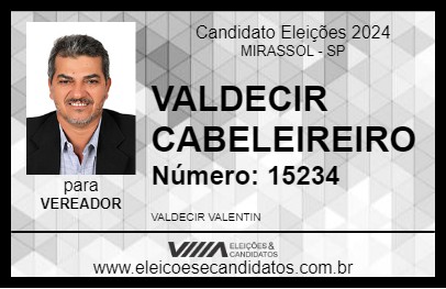 Candidato VALDECIR CABELEIREIRO 2024 - MIRASSOL - Eleições