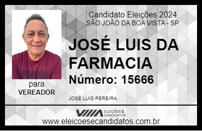 Candidato JOSÉ LUIS DA FARMACIA 2024 - SÃO JOÃO DA BOA VISTA - Eleições