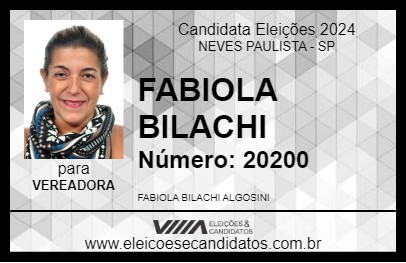 Candidato FABIOLA BILACHI 2024 - NEVES PAULISTA - Eleições