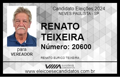 Candidato RENATO TEIXEIRA 2024 - NEVES PAULISTA - Eleições