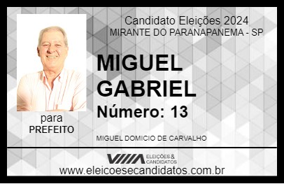 Candidato MIGUEL GABRIEL 2024 - MIRANTE DO PARANAPANEMA - Eleições