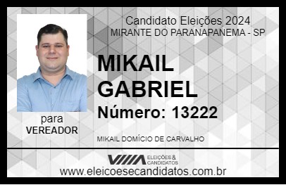 Candidato MIKAIL GABRIEL 2024 - MIRANTE DO PARANAPANEMA - Eleições