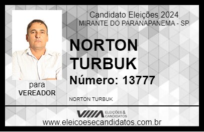 Candidato NORTON TURBUK 2024 - MIRANTE DO PARANAPANEMA - Eleições