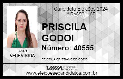 Candidato PRISCILA GODOI 2024 - MIRASSOL - Eleições