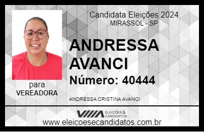 Candidato ANDRESSA AVANCI 2024 - MIRASSOL - Eleições