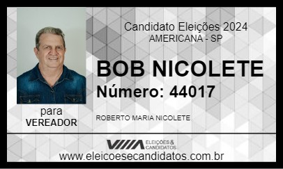 Candidato BOB NICOLETE 2024 - AMERICANA - Eleições