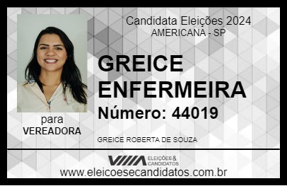 Candidato GREICE ENFERMEIRA 2024 - AMERICANA - Eleições