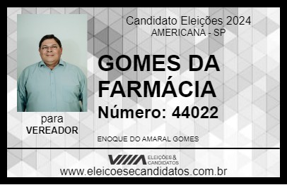 Candidato GOMES DA FARMÁCIA 2024 - AMERICANA - Eleições