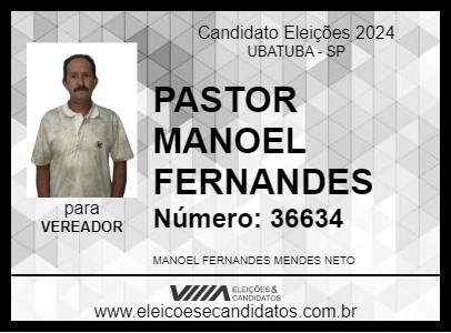 Candidato PASTOR MANOEL FERNANDES 2024 - UBATUBA - Eleições