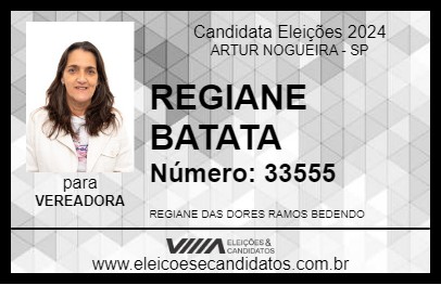 Candidato REGIANE BATATA 2024 - ARTUR NOGUEIRA - Eleições