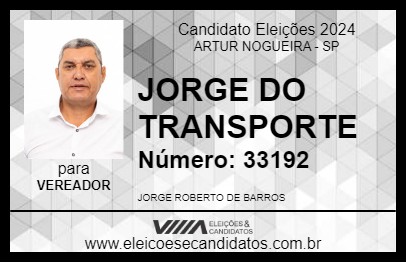 Candidato JORGE DO TRANSPORTE 2024 - ARTUR NOGUEIRA - Eleições