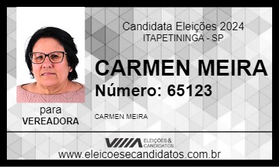 Candidato CARMEN MEIRA 2024 - ITAPETININGA - Eleições