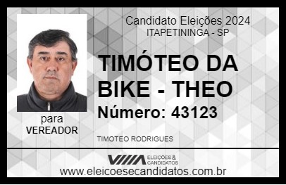 Candidato TIMÓTEO DA BIKE - THEO 2024 - ITAPETININGA - Eleições