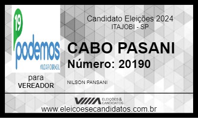 Candidato CABO PASANI 2024 - ITAJOBI - Eleições