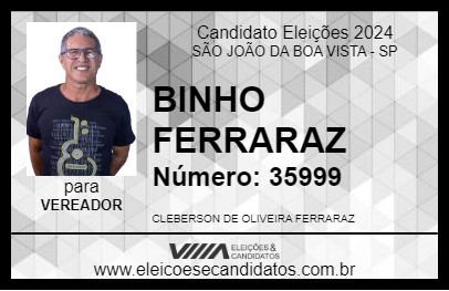 Candidato BINHO FERRARAZ 2024 - SÃO JOÃO DA BOA VISTA - Eleições