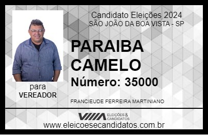 Candidato PARAIBA CAMELO 2024 - SÃO JOÃO DA BOA VISTA - Eleições