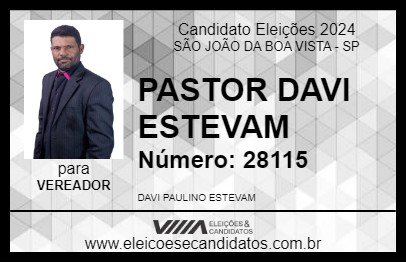 Candidato PASTOR DAVI ESTEVAM 2024 - SÃO JOÃO DA BOA VISTA - Eleições