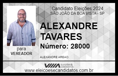 Candidato ALEXANDRE TAVARES 2024 - SÃO JOÃO DA BOA VISTA - Eleições