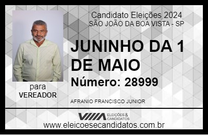 Candidato JUNINHO DA 1 DE MAIO 2024 - SÃO JOÃO DA BOA VISTA - Eleições