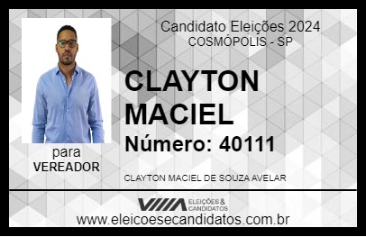 Candidato CLAYTON MACIEL 2024 - COSMÓPOLIS - Eleições