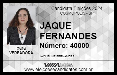 Candidato JAQUE FERNANDES 2024 - COSMÓPOLIS - Eleições