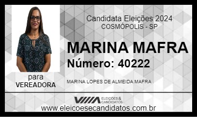 Candidato MARINA MAFRA 2024 - COSMÓPOLIS - Eleições