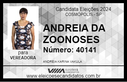 Candidato ANDREIA DA ZOONOSES 2024 - COSMÓPOLIS - Eleições