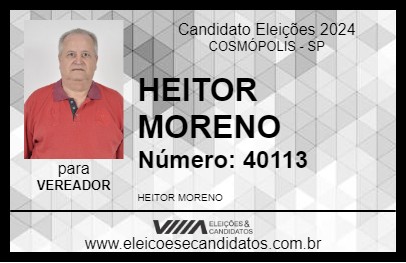 Candidato HEITOR MORENO 2024 - COSMÓPOLIS - Eleições