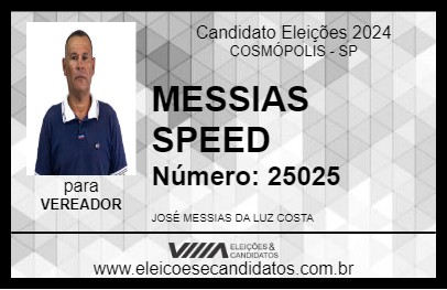 Candidato MESSIAS SPEED 2024 - COSMÓPOLIS - Eleições