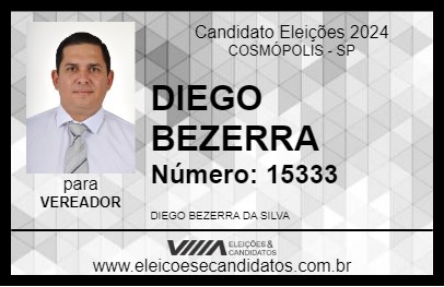 Candidato DIEGO BEZERRA 2024 - COSMÓPOLIS - Eleições