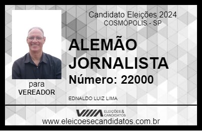 Candidato ALEMÃO JORNALISTA 2024 - COSMÓPOLIS - Eleições