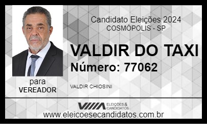 Candidato VALDIR DO TAXI 2024 - COSMÓPOLIS - Eleições