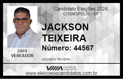 Candidato JACKSON TEIXEIRA 2024 - COSMÓPOLIS - Eleições