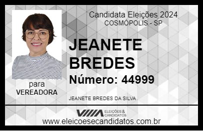 Candidato JEANETE BREDES 2024 - COSMÓPOLIS - Eleições