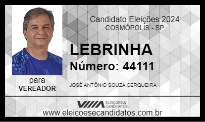 Candidato LEBRINHA 2024 - COSMÓPOLIS - Eleições