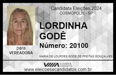 Candidato LORDINHA GODÊ 2024 - COSMÓPOLIS - Eleições